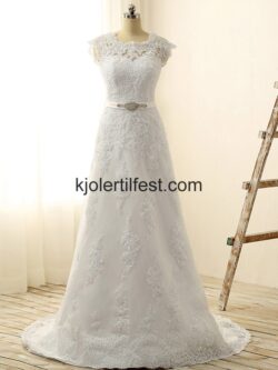Hvit A-Linje Krystall Perler Blonder Brudekjoler
