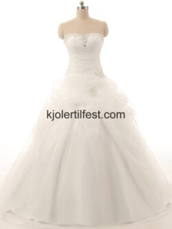 Hvit A-Linje Perler Organza Brudekjoler