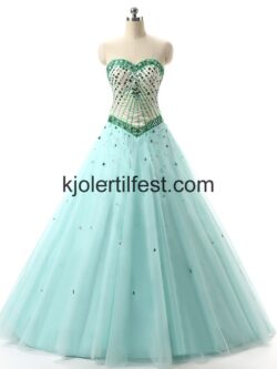 Mint Grønn Kjæreste A-Linje Perler Tyll Quinceanera Kjoler