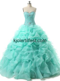 Mint Grønn Perler Gulvlengde Blonder Quinceanera Kjoler