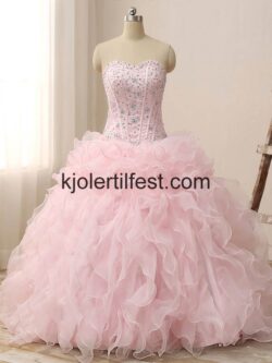 Rosa Kjæreste Perler Tyll Quinceanera Kjoler