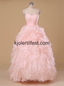 Rosa Lange Skoleball Organza Quinceanera Kjoler