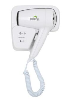 Dolphy Low Noise Wall Mounted Hair Dryer 1200W – White ABS Plastic, Quiet Operation, Dual Voltag ...