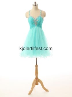 Spaghetti Stropper A-Linje Kort Blå Tyll Cocktailkjoler