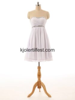 Stroppeløs Hvit A-Linje Kort Chiffon Cocktailkjoler