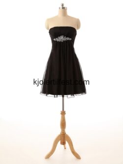 Stroppeløs Svart Kort Chiffon Cocktailkjoler