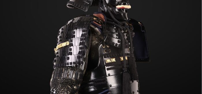 Handmade Black Japanese Samurai Armor with Golden Bull Horn Helmet