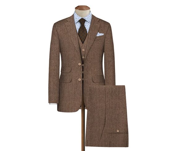 Brown Herringbone Wool Blazer Fabric