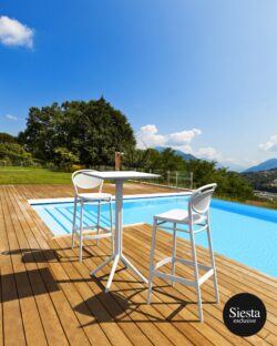 FL Sky Hospitality Square Folding Bar Table & Marcel Barstool Set – White